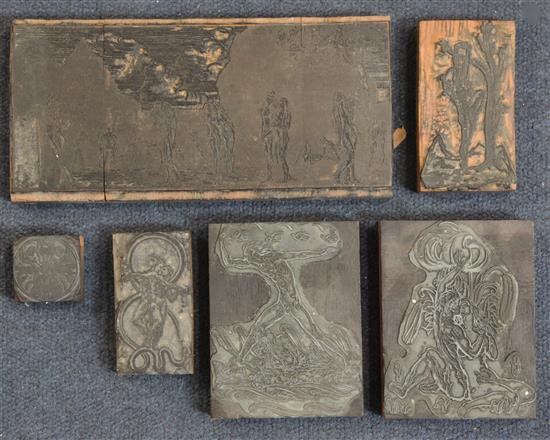 Frederick Carter (1883-1967) Original woodblocks depicting nude figures and landscapes largest 4.25 x 9in.
